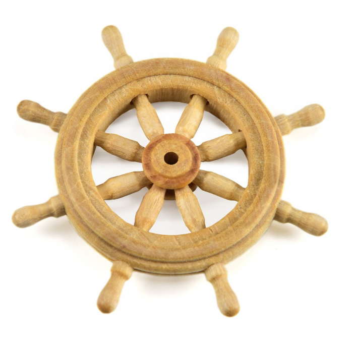 Image of Amati B4353,40 Wooden Steering Wheel, a 40mm detailed rudder, showcasing its quality wood construction and perfect scaling for model ship enhancement.