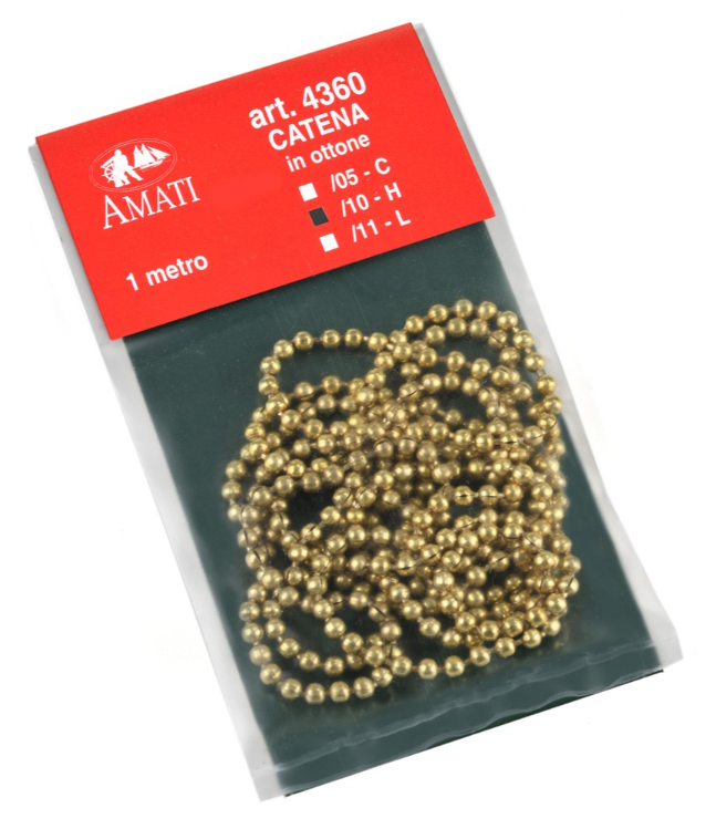 Image of Amati B4360,10 Brass Chain Type H, 2mm x 1m, showcasing its high-quality brass material and intricate design, ideal for model ship rigging and detailed scale modeling.