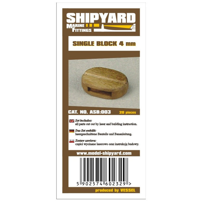 Photo of Shipyard 4mm Single Block Card Rigging Blocks, showcasing 20 pieces for model ship self-assembly, offering precision and realism in rigging details.