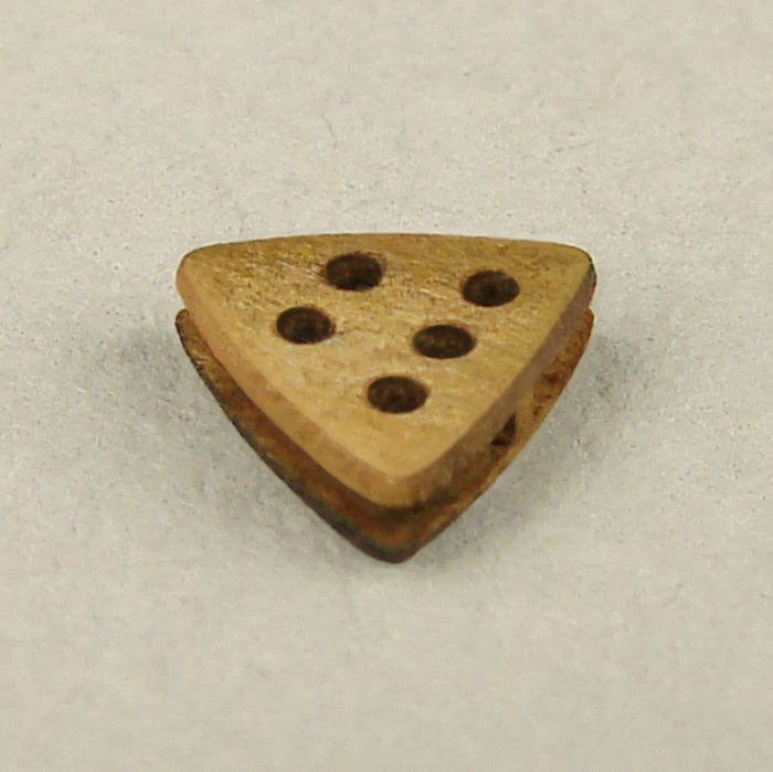 Photo of 4.5mm Triangular Deadeye Rigging Blocks by Shipyard, showing 10 self-assembly pieces with 5 holes each, designed for detailed model ship rigging.