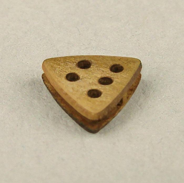 Photo of 4mm Triangular Deadeye Rigging Blocks by Shipyard, featuring 5 holes for detailed model ship assembly, included in a set of 10 pieces.