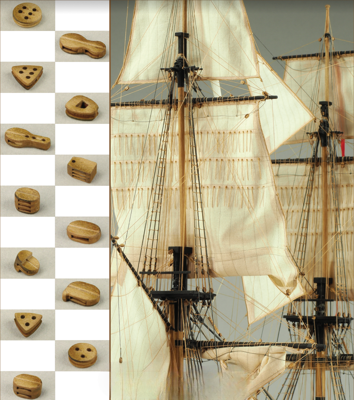 Image of Shipyard's Card Fitting Blocks, featuring small, detailed blocks for model ship assembly, perfect for adding intricate rigging details to scale models.