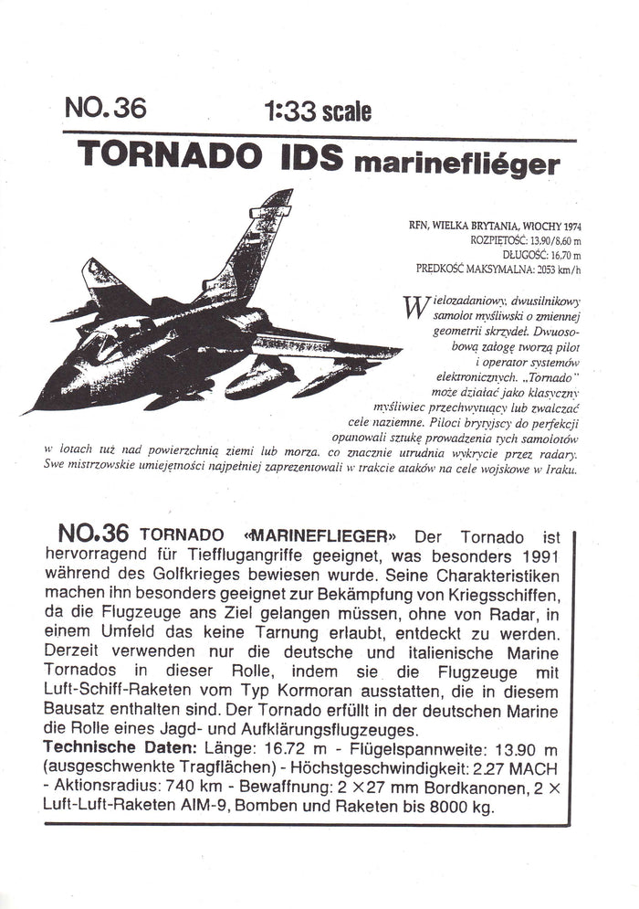 Hobby Model Tornado Jet 1/33 Scale Card Model Kit - Intricate Detail Display