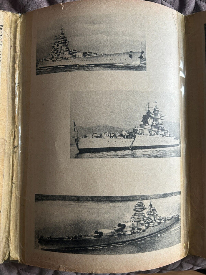 Vintage 1966 "Richelieu" battleship model plans by LOK Publishing, showing age-related discolorations and repairs, a unique collector's item for naval history enthusiasts.