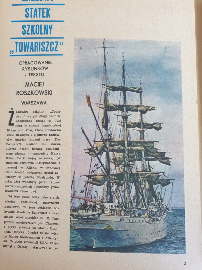 Vintage 1976 blueprints of the Russian Sailboat 'Towariszcz' by LOK Publishing, showing detailed construction plans with natural paper discoloration.