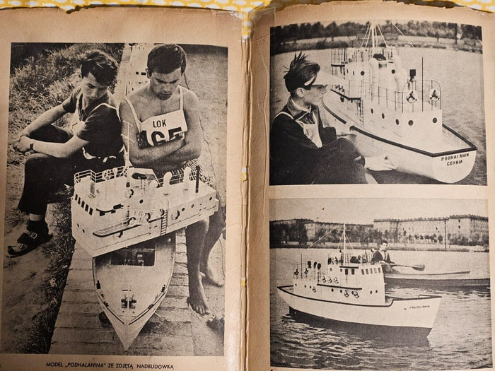 Photo of the vintage 1968 Rodney and Podhalanin ship model plans from LOK Publishing, showing age-related discolorations and a torn cover, highlighting their authenticity and historical value.