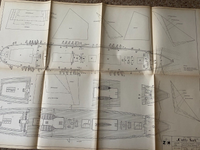 Image of the vintage 1976 LOK Publishing No 4/1976 Cutty Sark model plans, showing authentic detailing with natural paper discolorations indicative of their historical age.