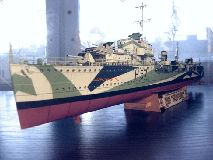 Image of the HMS Hesperus 1:200 Scale Card Model Kit by WAK Publishing, showcasing the detailed design and high-quality cardstock components of the iconic WWII destroyer.