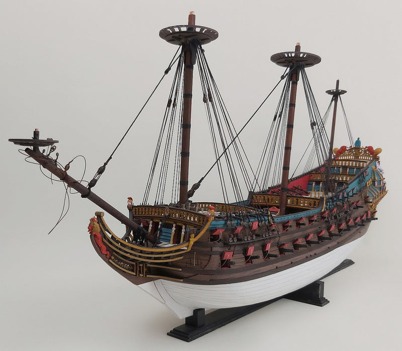 Photo of the De Zeven Provincien 1665 Dutch flagship card model kit in 1:100 scale from Seahorse Publishing, showcasing the intricate design and historical accuracy of this iconic naval vessel.