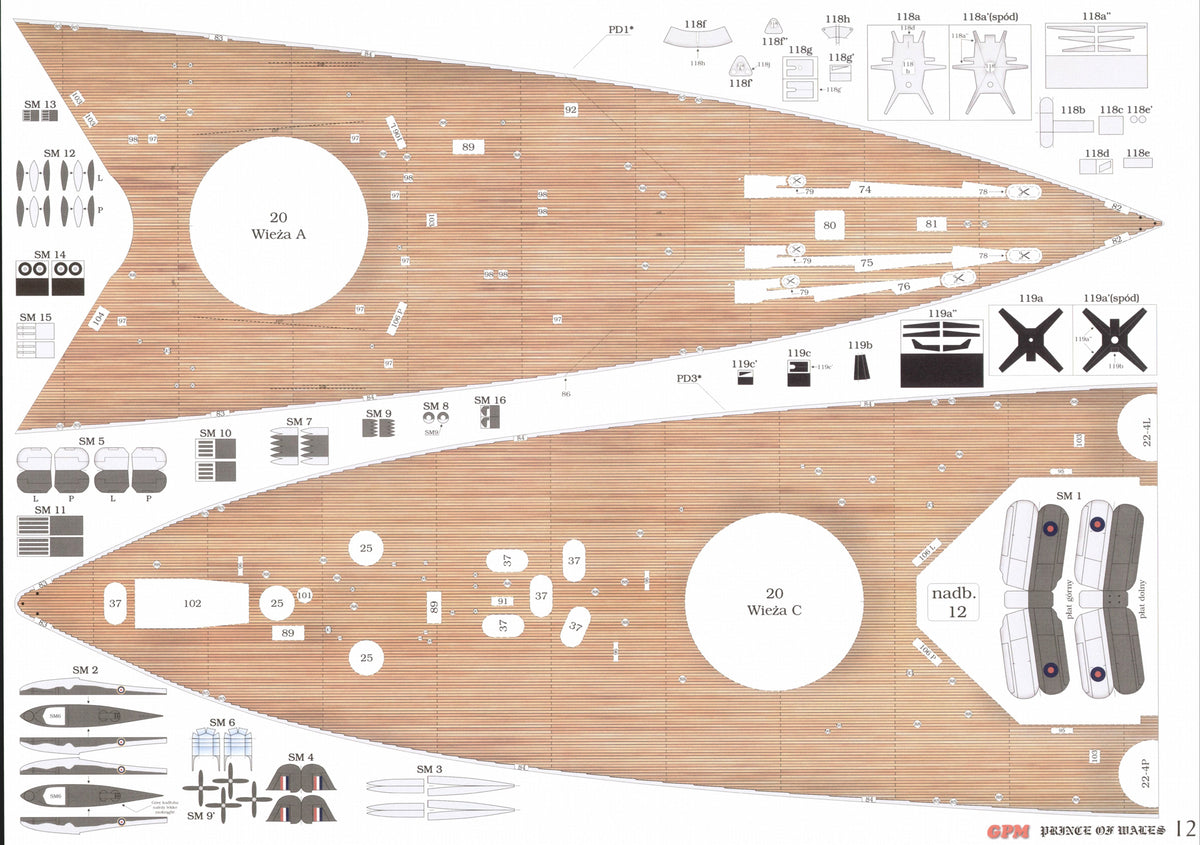 Photo of GPM Publishing's HMS Prince of Wales 1:200 Scale Card Model Kit, showcasing the detailed components and design for an accurate replica of the historic battleship.
