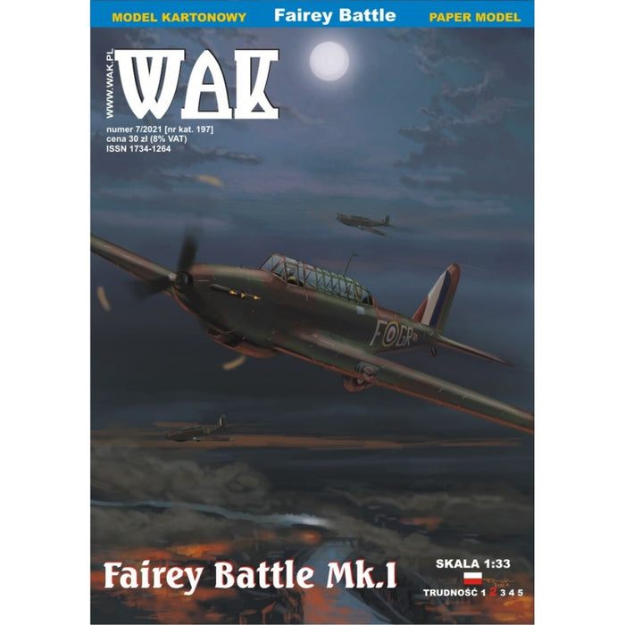 Image of the FAIREY BATTLE MK.1 1:33 Scale Card Model Kit from WAK Publishing, showcasing the kit's detailed design and quality card stock.