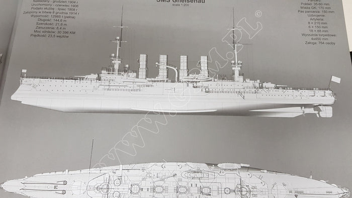 Image of the GPM Publishing SMS Gneisenau 1:200 scale card model kit, showcasing the intricate details and precision design of the historic German cruiser.