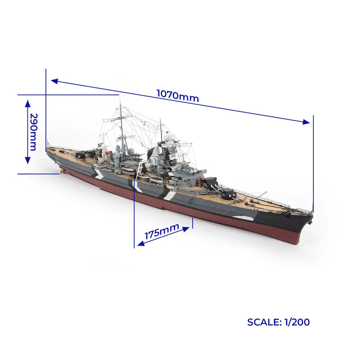 Photo of the Prinz Eugen 1:200 scale wooden model kit by OcCre, featuring high-quality wood, brass photo-etched details, and precision-cut components.