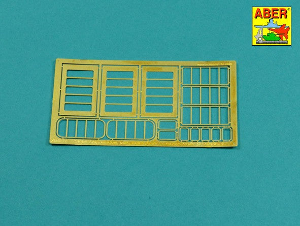 Photo of ABER (RE-SV-04) Windows, Doors, and Hatch Jambs photo-etched brass set for warship scale models, featuring fine detailing and multiple scales.