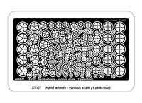 Photo of ABER (RE-SV-07) Hand Wheels Type A for scale warship models, showing finely detailed brass components in various sizes.