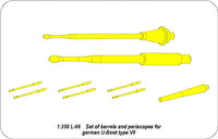 Photo of ABER RE-350 L66 U-Boot Type VII barrels and periscopes, 1:350 scale brass detailing set for WWII German submarine models.