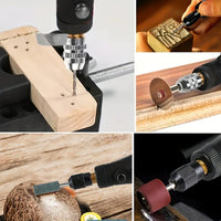 Photo of Cordless Rotary Tool Kit with case and accessories for woodworking, engraving, and DIY projects.