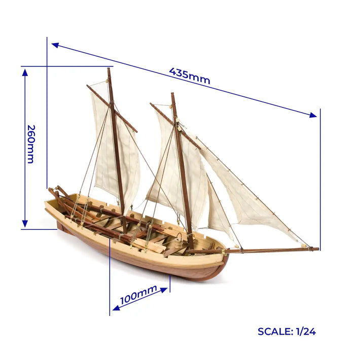 Photo of Bounty Boat 1:24 Scale Model Kit by OcCre, a detailed wooden ship replica based on Captain Bligh’s historic launch.