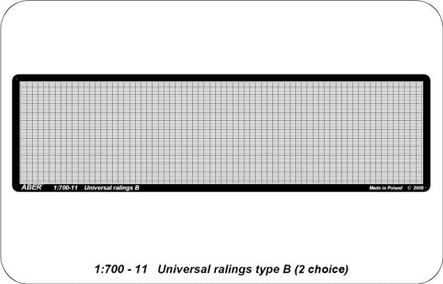 Photo of Universal Railing Type B 1:700 Scale ABER (RE-700-11) – high-quality brass photo-etched detailing for ship model enhancements.