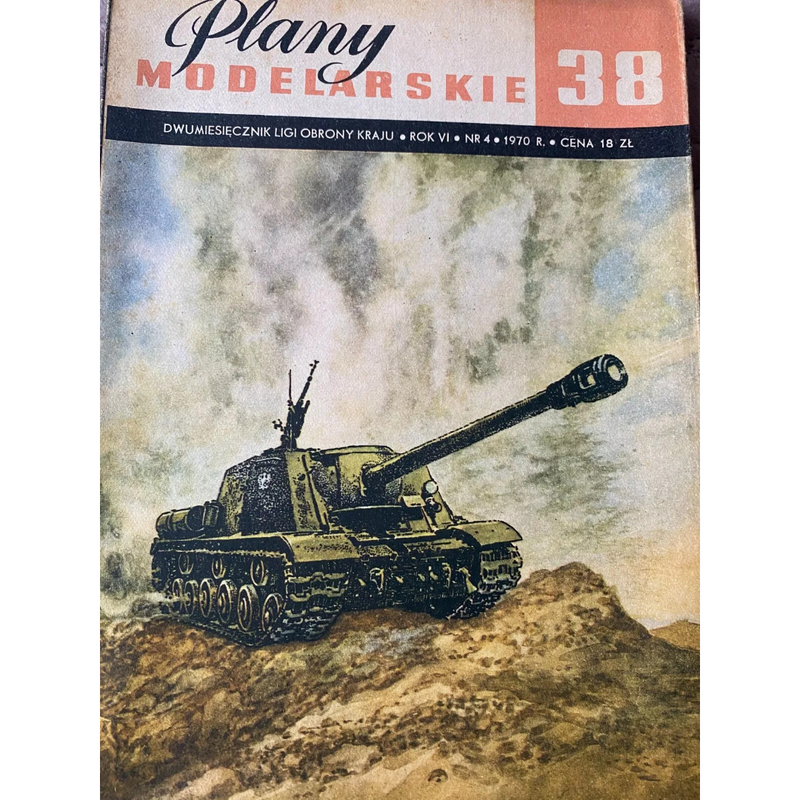 Photo of Plany Modelarskie 38 A1 sheets featuring Soviet tanks T34, KW, IS, T70, SU76, SU85 & ISU122-152 by LOK, 1970 edition.