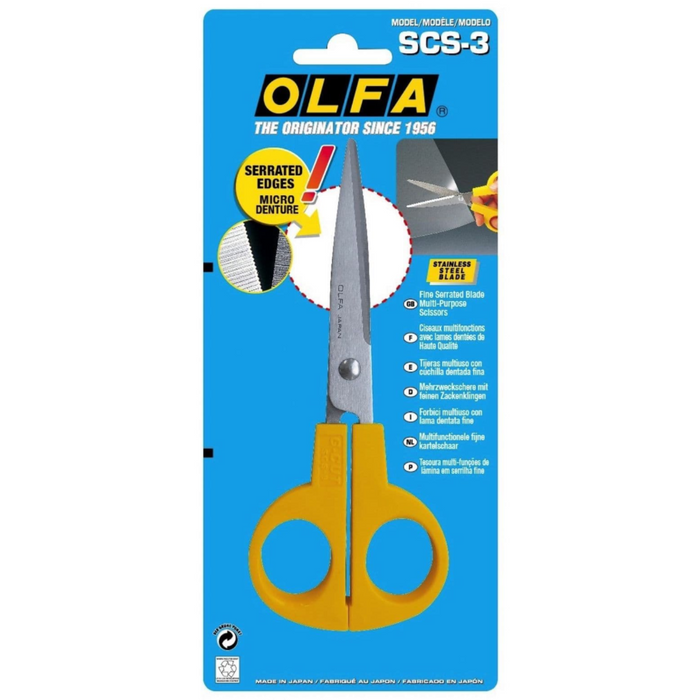 Photo of Classic Scissors OLFA (OLF/SCS3) with stainless steel serrated blades, designed for precise cutting of paper, fabric, and more.