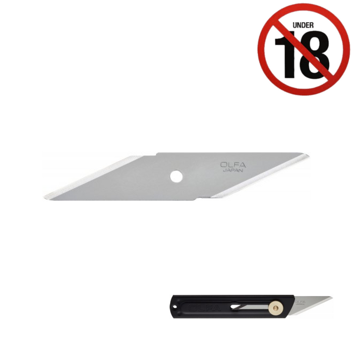 Photo of OLFA (OLF/CKB1) replacement blade for CK-1 wood carving knife, made of stainless steel, showcasing sharp precision edges.