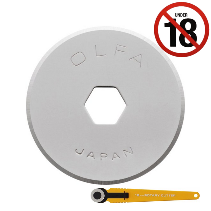 Photo of OLFA 18mm Rotary Cutter Blades – Pack of 2, precision cutting replacement blades for fabric, paper, and leather.