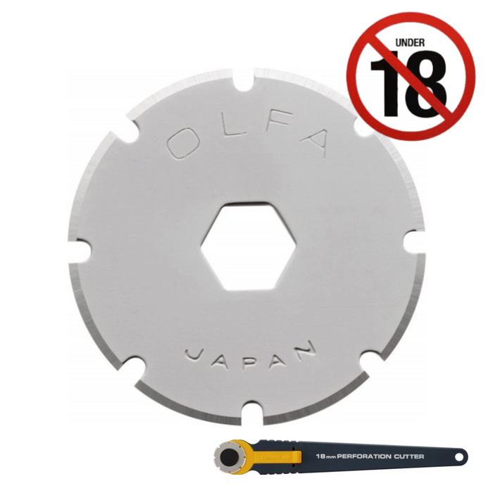 Photo of OLFA PRB182 18mm Perforation Cutter Blades – Pack of 2, sharp stainless steel replacement blades for OLFA PRC-2 cutter.