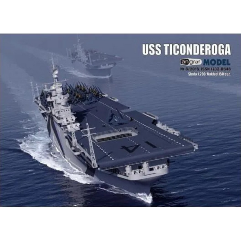 Photo of the USS Ticonderoga 1:200 scale model kit by Answer/Angraf, featuring premium card materials and detailed design.