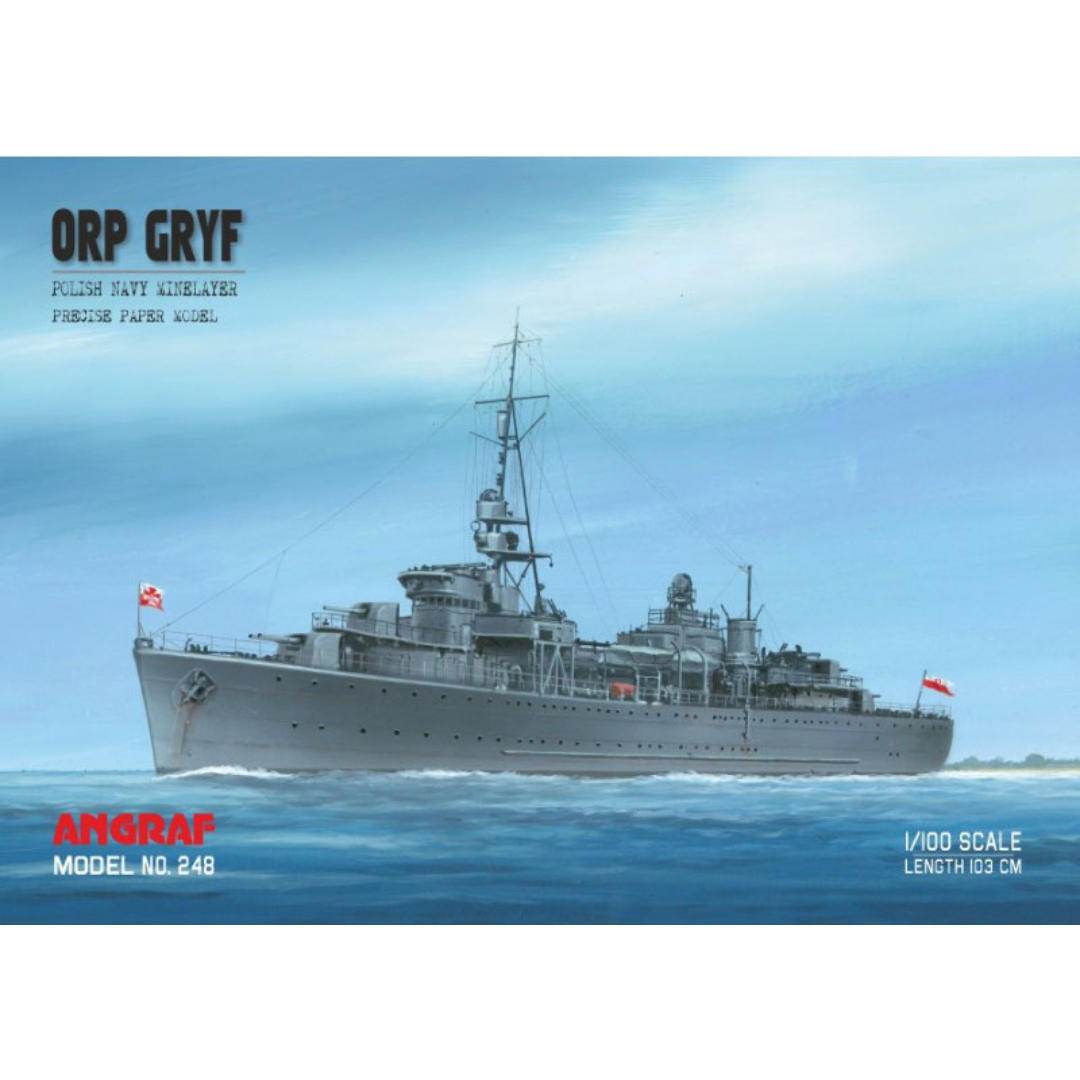 Photo of ORP Gryf cardboard model kit 1:100 scale by Answer/Angraf, Polish Navy WWII ship