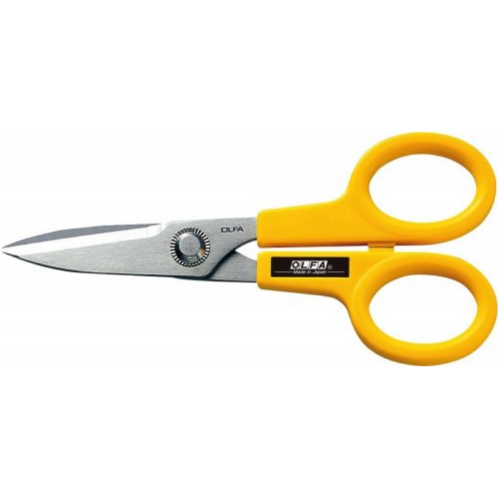 Photo of OLFA Powergrip Scissors (SCS1) with ultra-sharp 40mm stainless steel blades and ergonomic handle, designed for precise cutting on various materials.