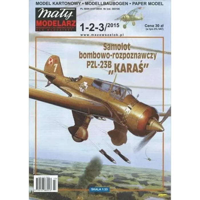 Photo of the PZL-23B Karas 1:33 scale card model kit by Maly Modelarz