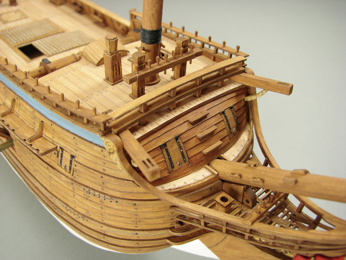 Photo of the SCHWARZER RABE Card Model Kit by Shipyard, highlighting the detailed laser-cut frame and high-quality card components for an accurate historical replica.