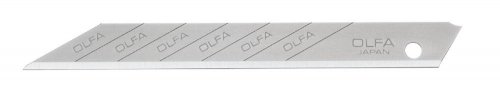 Photo of OLFA Sharp-Angled Blade for SAC-1 9mm (Pack of 10), featuring stainless steel construction and a 30-degree precision edge.