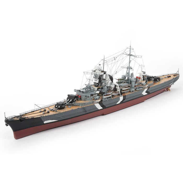 Photo of the Prinz Eugen 1:200 scale wooden model kit by OcCre, featuring high-quality wood, brass photo-etched details, and precision-cut components.