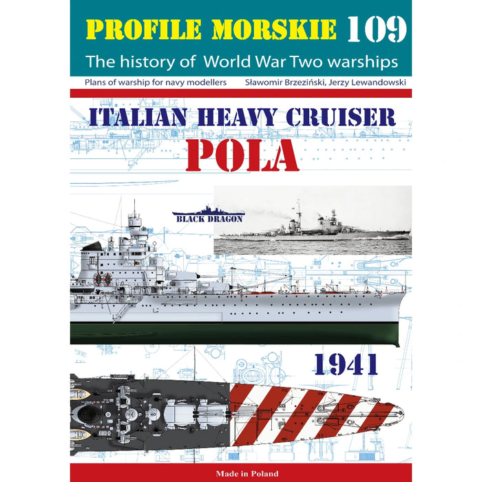 Photo of Profile Morskie 109 Italian Heavy Cruiser Pola book cover and model plans.