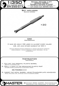 Photo of Master Model SM-350-014 Bofors 40mm/56 metal barrels set (20pcs) for 1:350 scale WWII warship models.