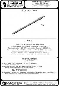 Photo of Master SM-350-020 1/350 scale 5in/54 Mark 45 metal barrels (2pcs), precision-turned brass upgrade for US Navy warship models.