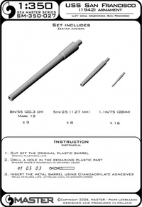 Photo of metal barrels for USS San Francisco CA-38 (1942) in 1:350 scale by Master (SM-350-027).