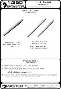 Photo of Master SM-350-029 turned brass barrels for IJN Akagi 1:350 scale model, including 6x 20cm and 12x 12cm barrels.