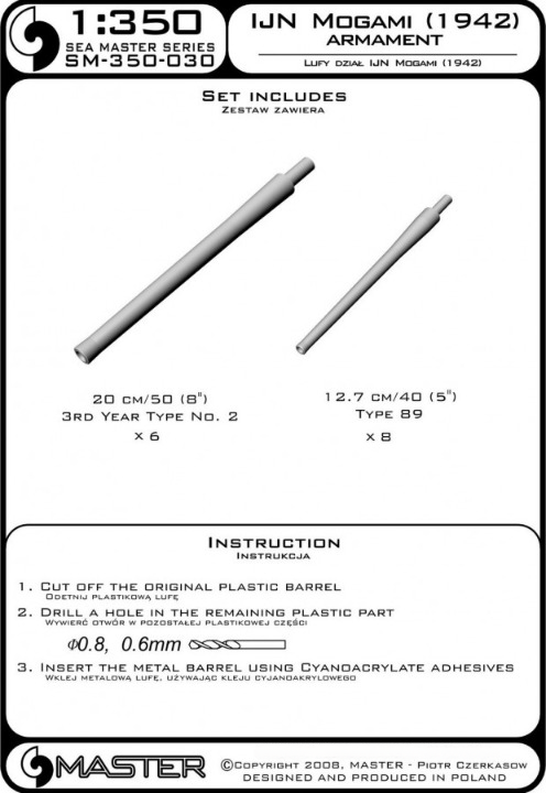 Photo of Master SM-350-030 1/350 Scale Metal Barrels Set for IJN Mogami 1942 Model Upgrade