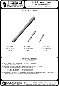 Photo of USS Arizona Armament Set 1:350 (SM-350-049) – turned brass barrels for 14-inch, 5-inch/51, and 5-inch/25 guns by Master Model.