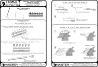 Photo of Master metal barrels set SM-350-108 for HMS Exeter (1939), including 6x 8in, 4x 4in, and 8x Vickers 0.5in barrels in 1:350 scale.