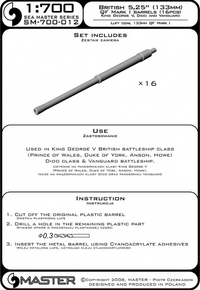 Photo of Master (SM-700-012) 5.25in (133mm) QF Mark I metal barrels for British warships in 1:700 scale.