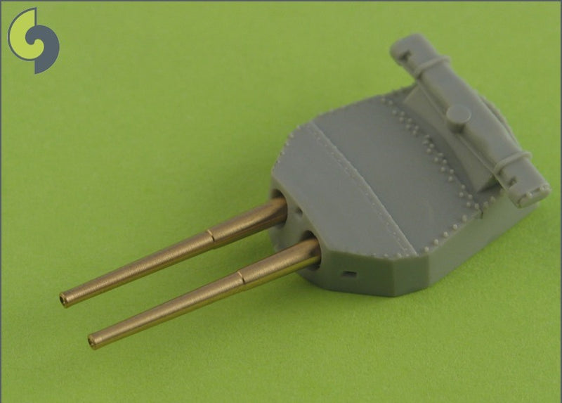 Photo of Master SM-700-013 15in/42 Mk I brass barrels for 1:700 scale British warships, showing precision craftsmanship and compatibility with turret models.