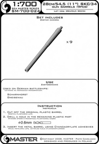 Photo of Master SM-700-024 1:700 scale metal barrels for German warships, including 9 brass barrels for Scharnhorst and Gneisenau.