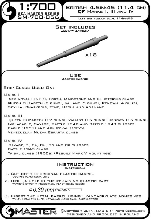 Photo of turned brass barrels for 1:700 scale British warship models, Master SM-700-056, QF Marks I, III, and IV.