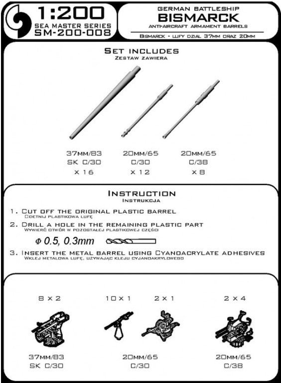 Photo of metal barrels for Bismarck 1:200 scale model, Master SM-200-008