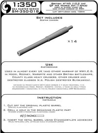 Photo of 1:350 scale 4in/45 (10.2 cm) QF HA Marks XVI brass barrels from Master SM-350-018 for British warship models.