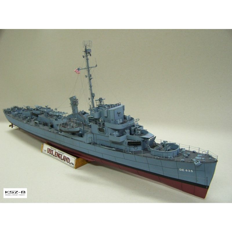 Image of the USS England Submarine 1:200 Scale Card Model Kit by WAK Publishing, showcasing the detailed design and precision cut card pieces for model building.